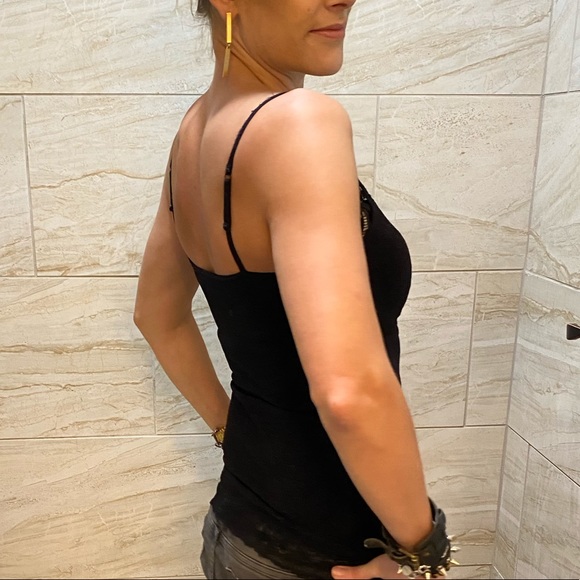 Express Size S, black spaghetti strap sparkly tank top w/ sheer lace trim! - Picture 2 of 8